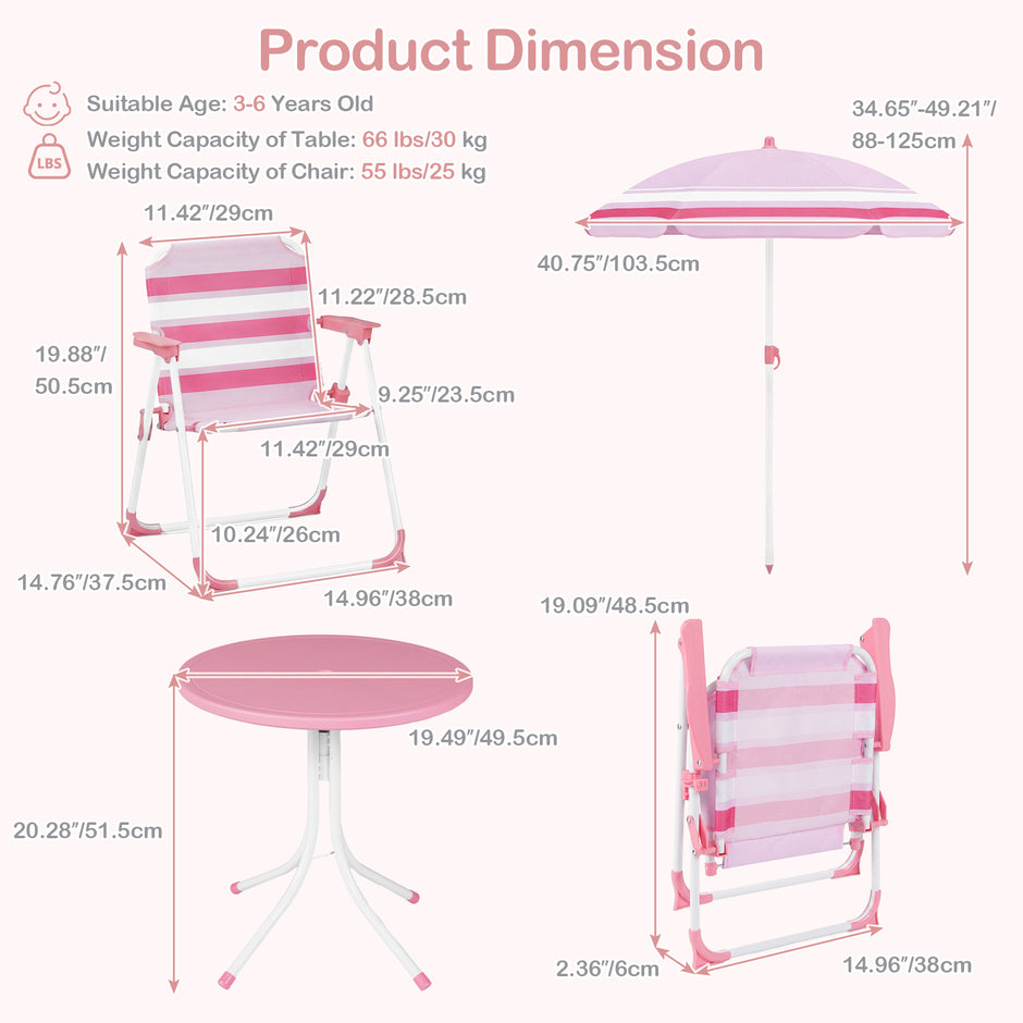 Barnmöbelset – med höjdjusterbart solparasoll, 4‑delat barnset bord och fällstolar – 2