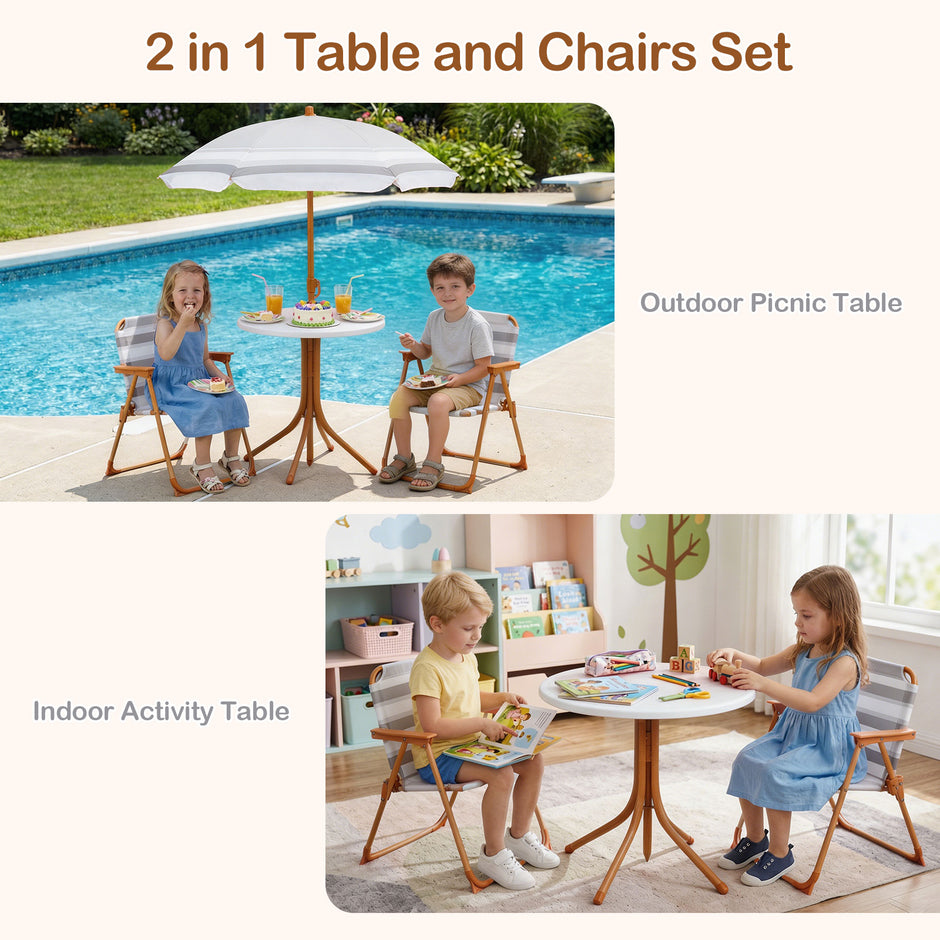 Barnmöbelset – med höjdjusterbart solparasoll, 4‑delat barnset bord och fällstolar – 2