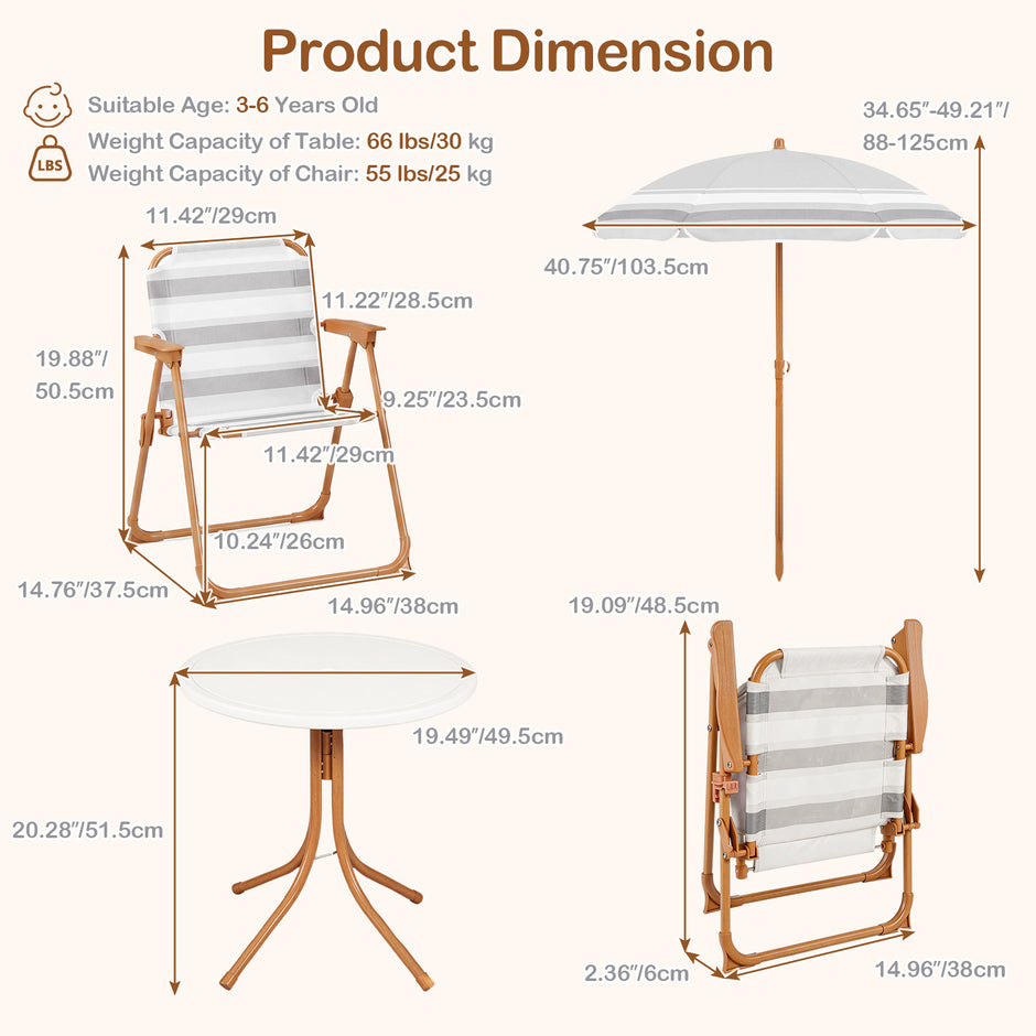 Barnmöbelset – med höjdjusterbart solparasoll, 4‑delat barnset bord och fällstolar – 2