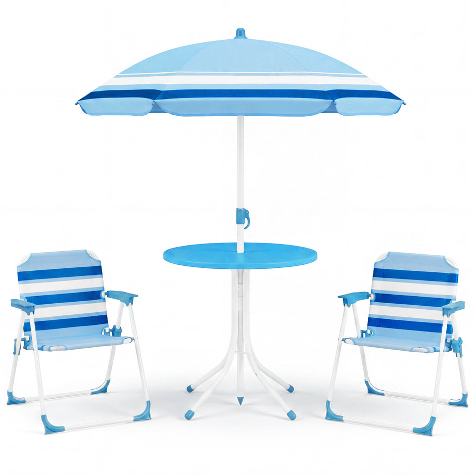 Barnmöbelset – med höjdjusterbart solparasoll, 4‑delat barnset bord och fällstolar – 2