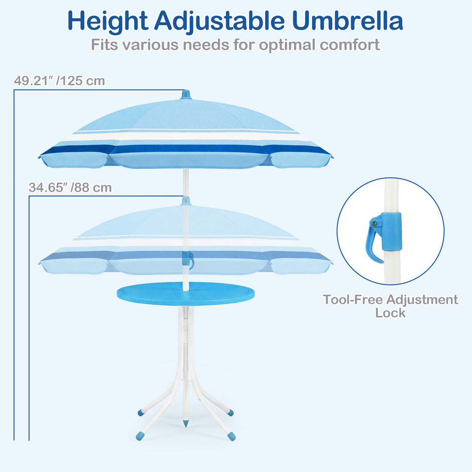 Barnmöbelset – med höjdjusterbart solparasoll, 4‑delat barnset bord och fällstolar – 2