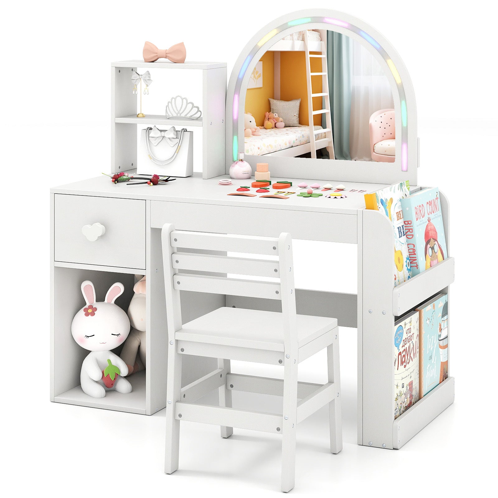 Barnsminkbord – med belysning prinsessbord belyst spegel frisörsbord Rent