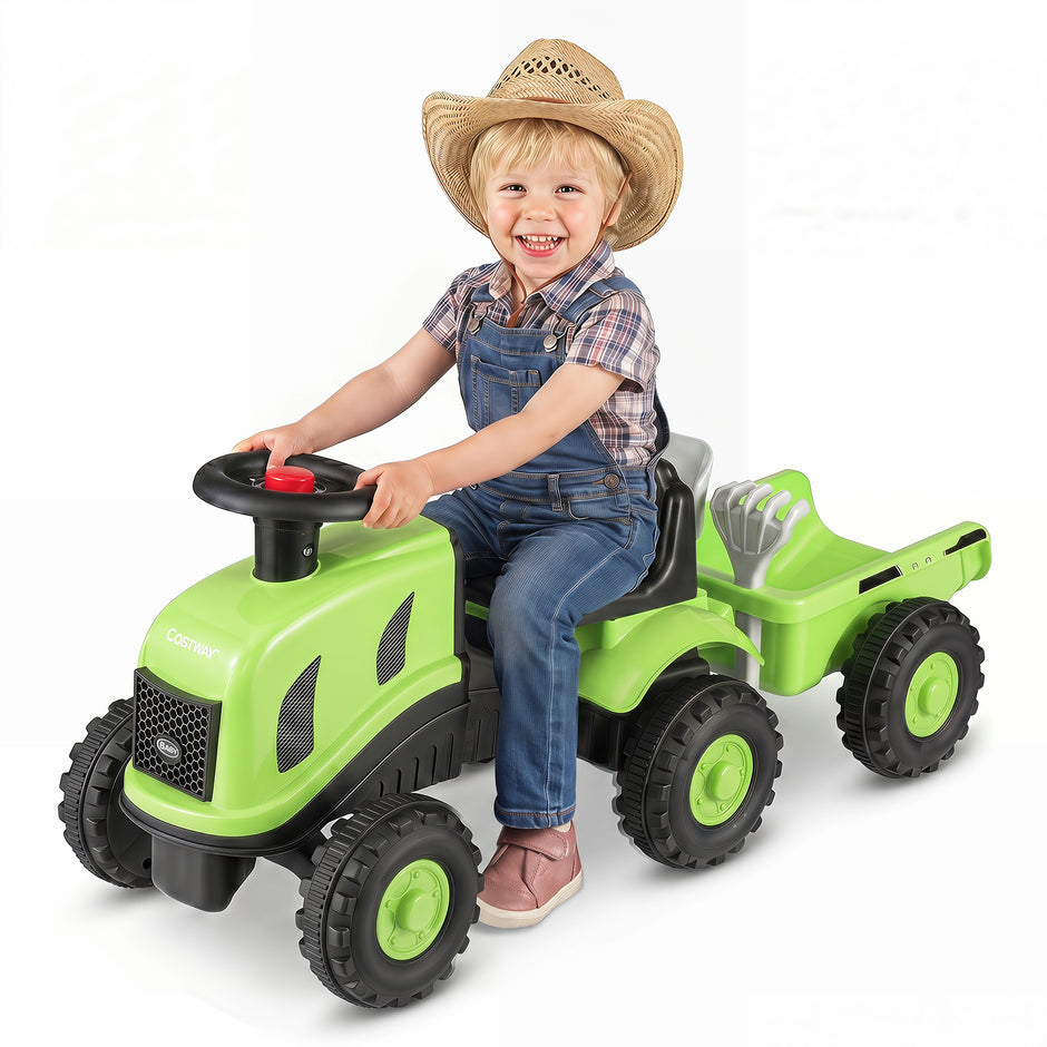 Barntraktor – med släp, tuta och ergonomisk sits, i rutschfordon max belastning – 2 1 25 kg
