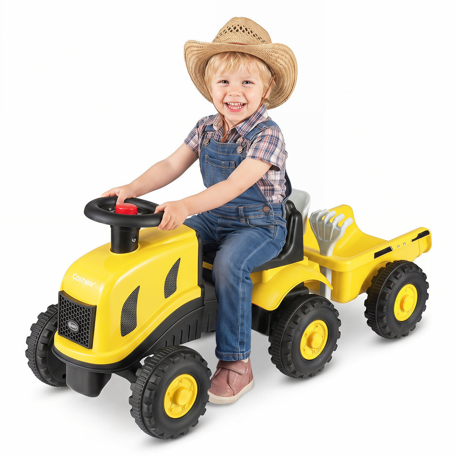 Barntraktor – med släp, tuta och ergonomisk sits, i rutschfordon max belastning på – 2 1 25 kg