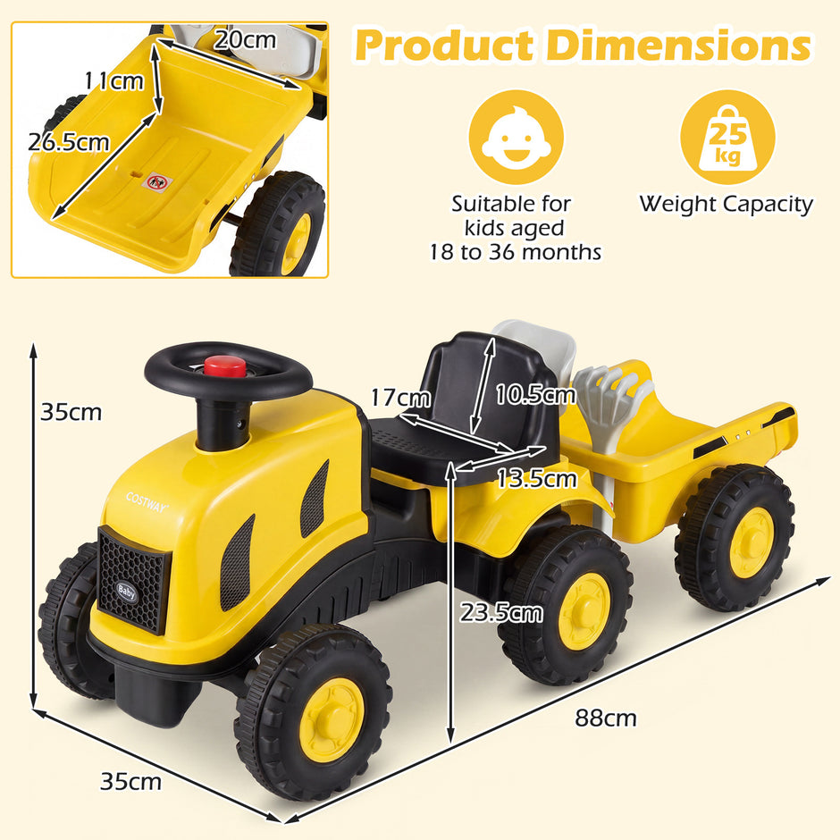 Barntraktor – med släp, tuta och ergonomisk sits, i rutschfordon max belastning på – 2 1 25 kg
