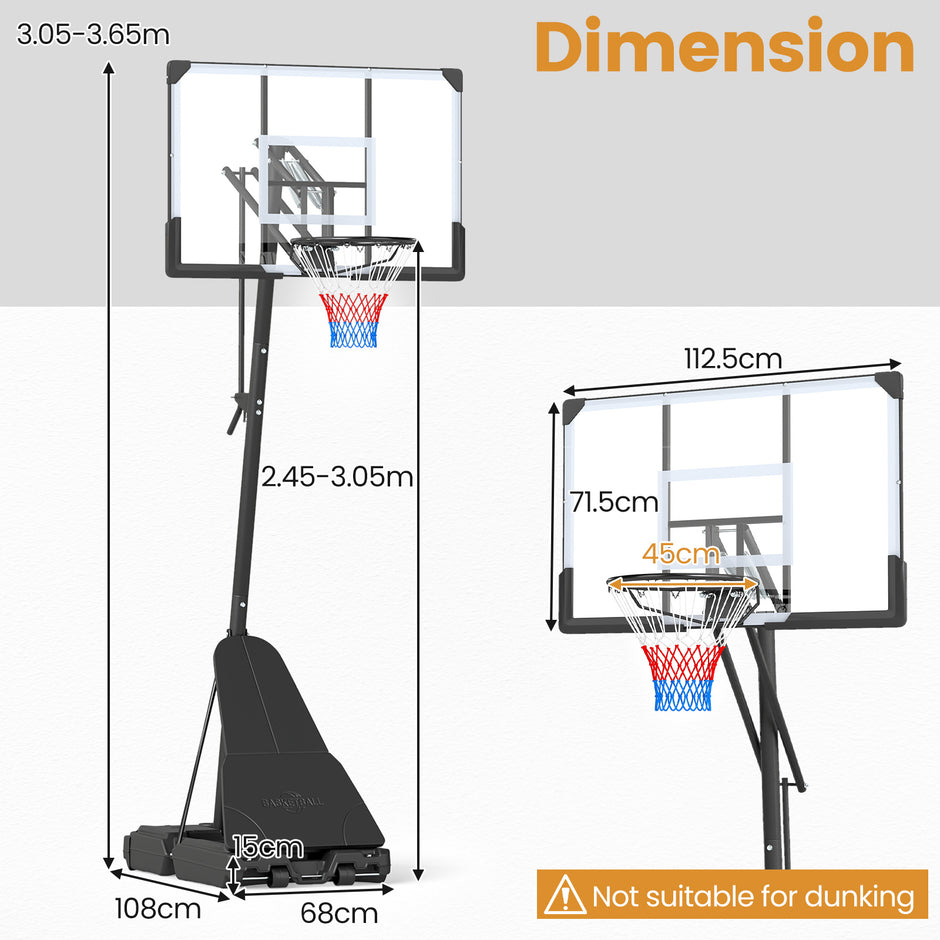 Basketkorg – med stativ, höjdjusterbar basketanläggning retur för bollen – 245-305 cm