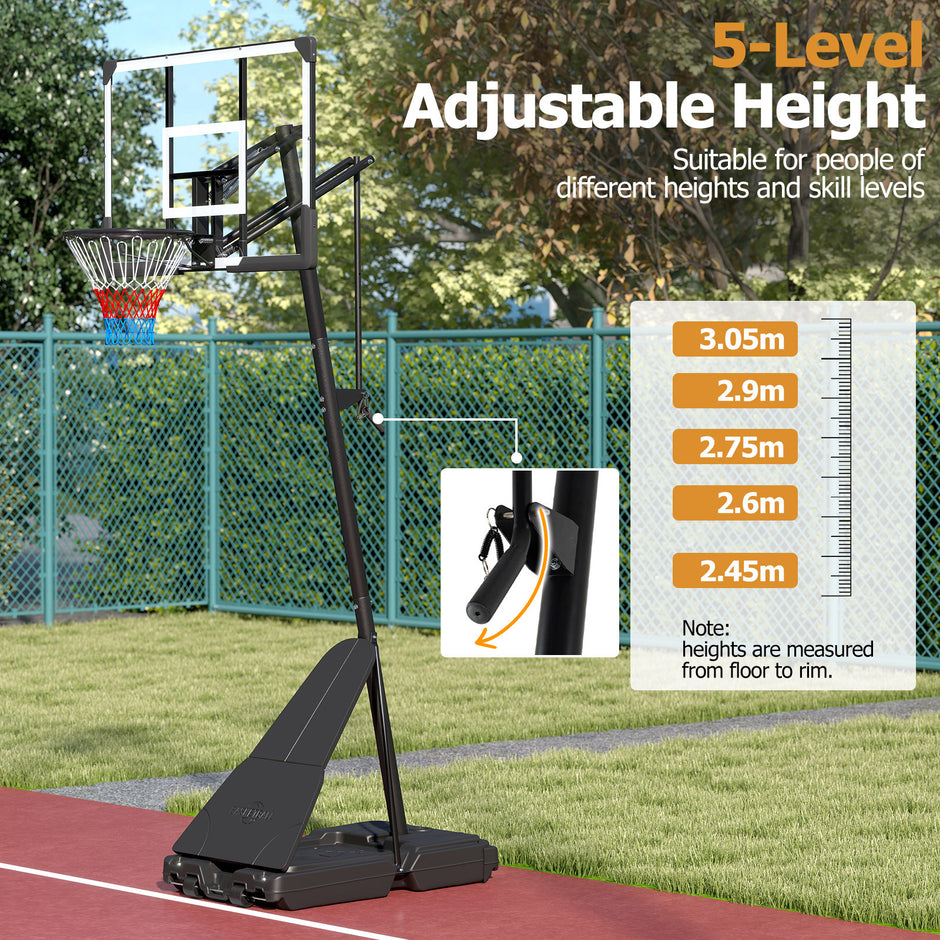 Basketkorg – med stativ, höjdjusterbar basketanläggning retur för bollen – 245-305 cm