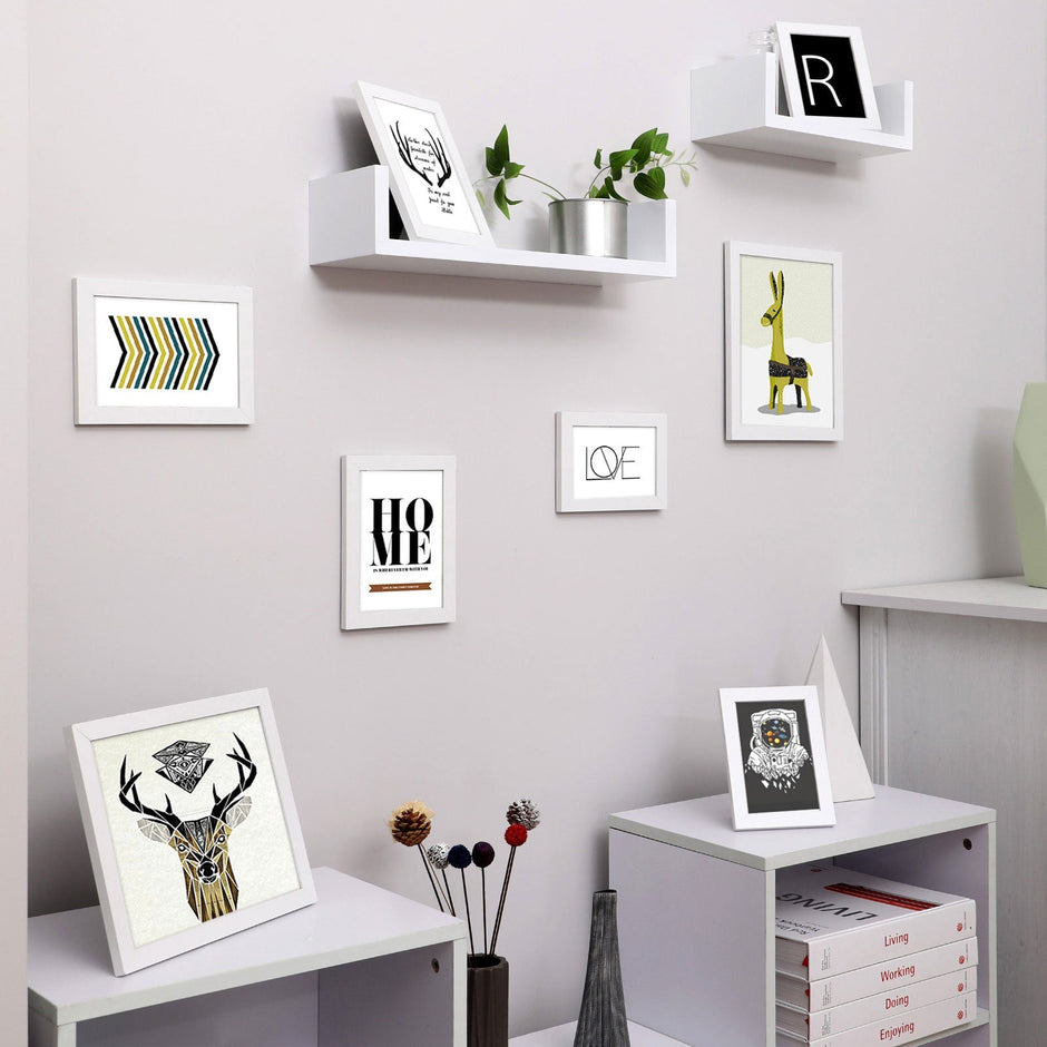 Fotoram set om 10 st – Trälook – Vit