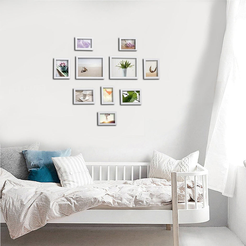 Fotoram set om 10 st – Trälook – Vit