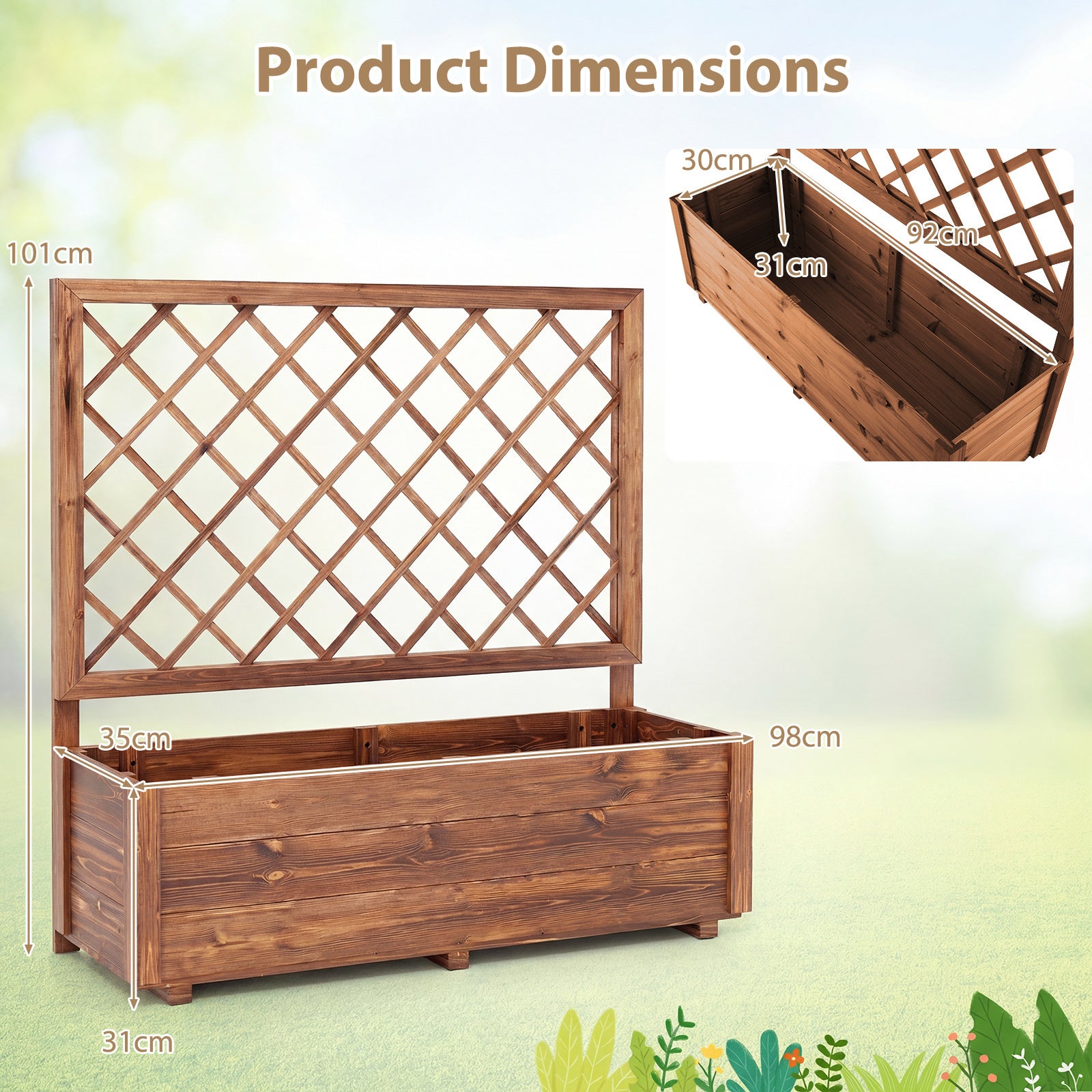 Blumlåda – med spaljé, upphöjd planteringsbädd och dräneringshål Orange – 98 x 35 x 101 cm