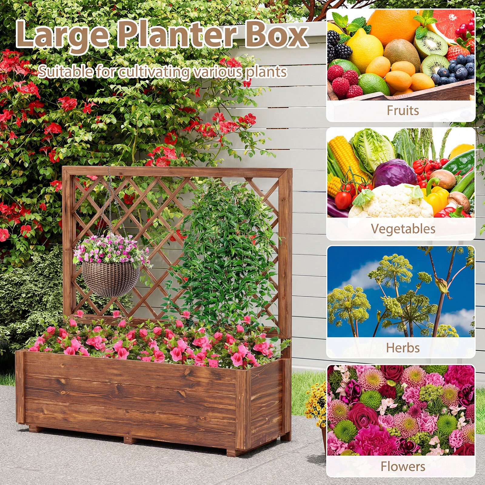 Blumlåda – med spaljé, upphöjd planteringsbädd och dräneringshål Orange – 98 x 35 x 101 cm