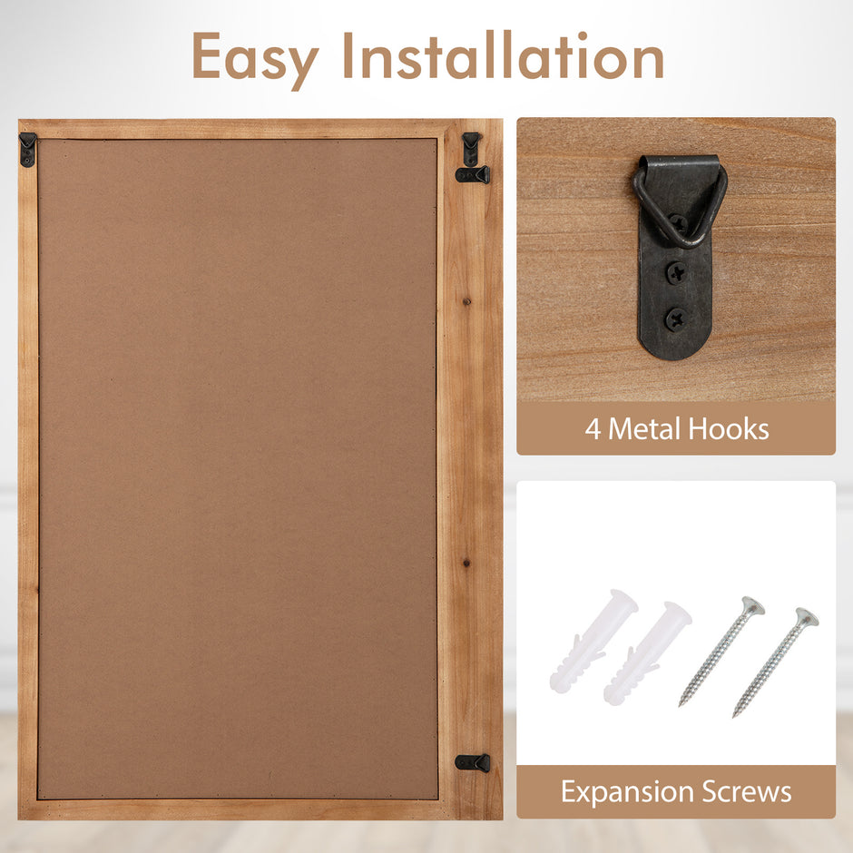 Bondgårdsstil – väggspegel, rustik upphängningsspegel med träram, rektangulär dekorationsspegel naturfärgad