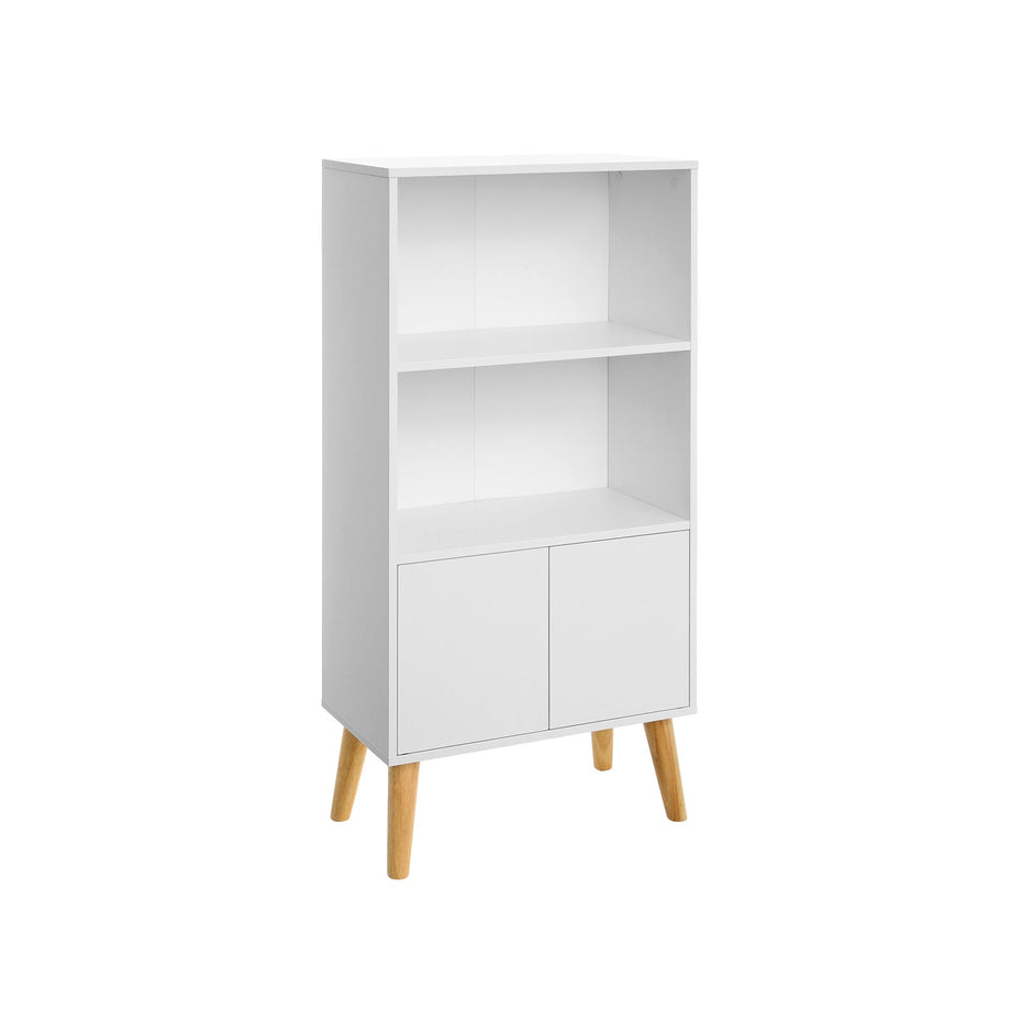 Bokhylla – Retrodesign med dörrar – Trälook/brun