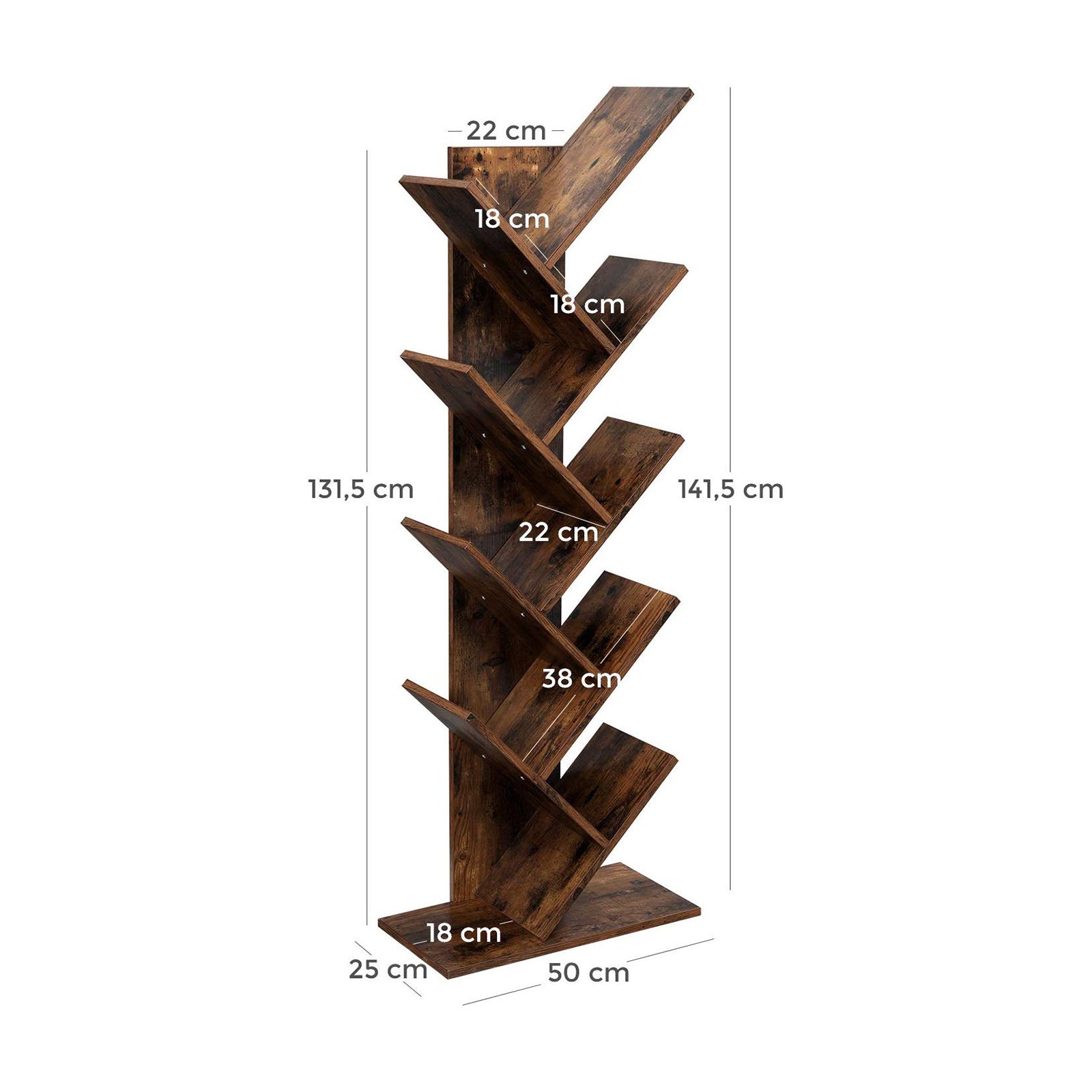 Bokhylla - 8 nivåer - Standing Plank - Book Rack - Brown