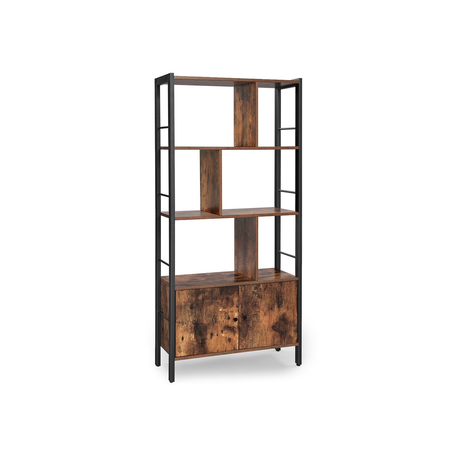 Bokhylla - vardagsrumskåp - förvaringsskåp - stående rack - vintage brun/svart