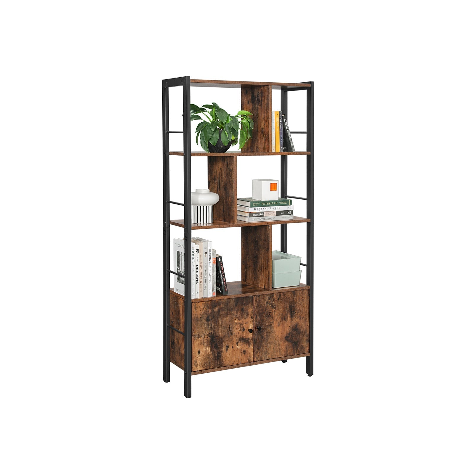 Bokhylla - vardagsrumskåp - förvaringsskåp - stående rack - vintage brun/svart