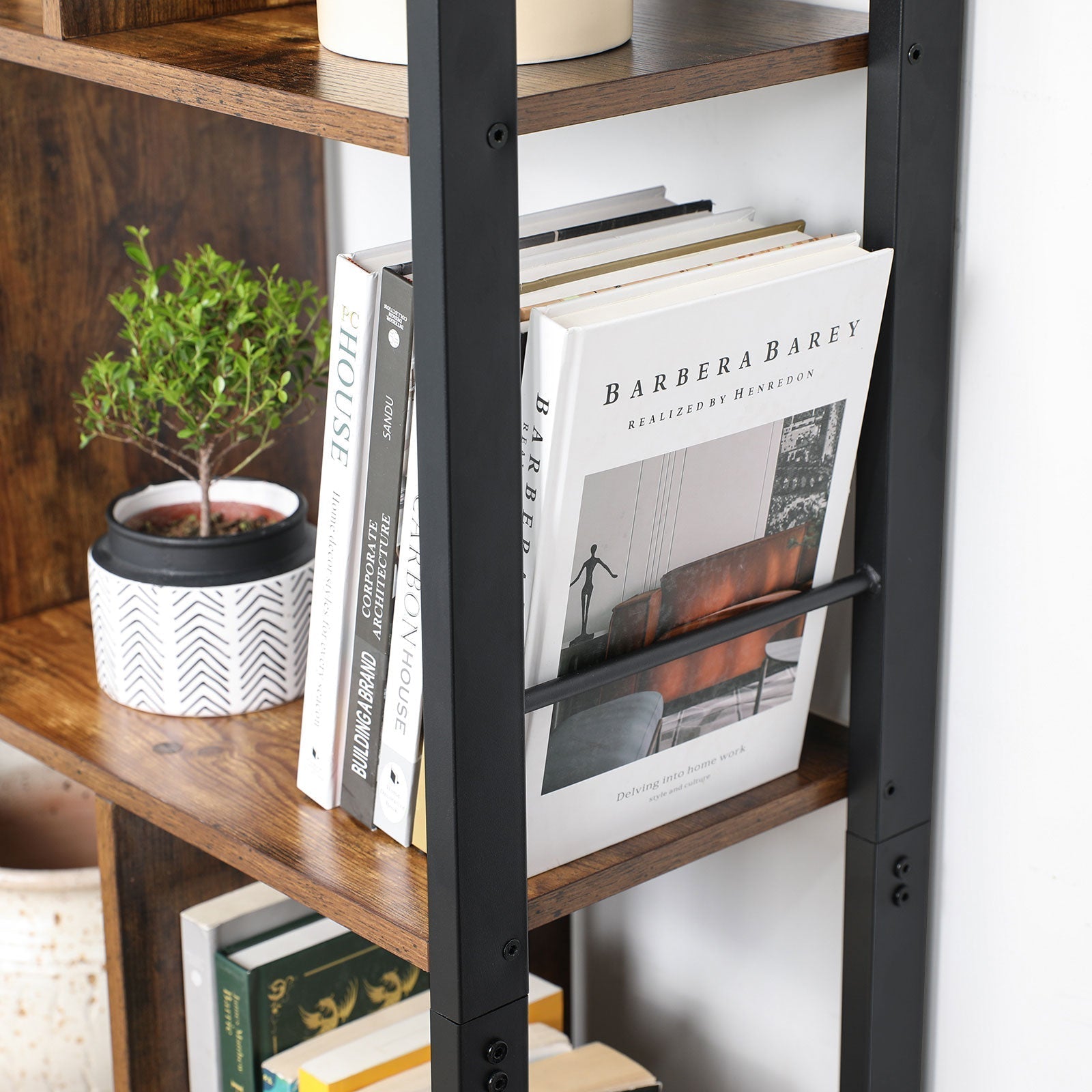 Bokhylla - vardagsrumskåp - förvaringsskåp - stående rack - vintage brun/svart