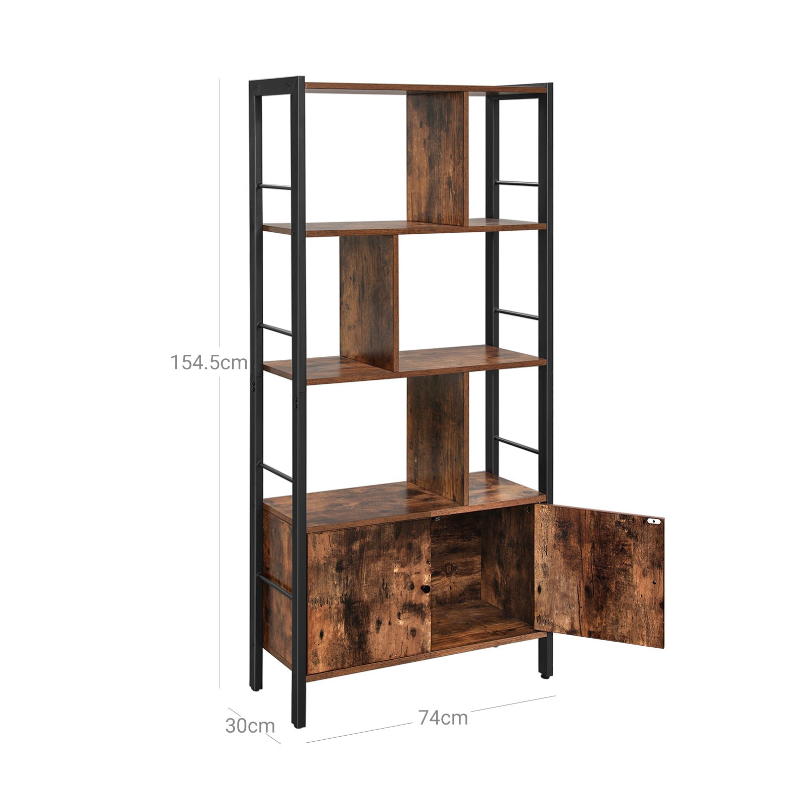 Bokhylla - vardagsrumskåp - förvaringsskåp - stående rack - vintage brun/svart