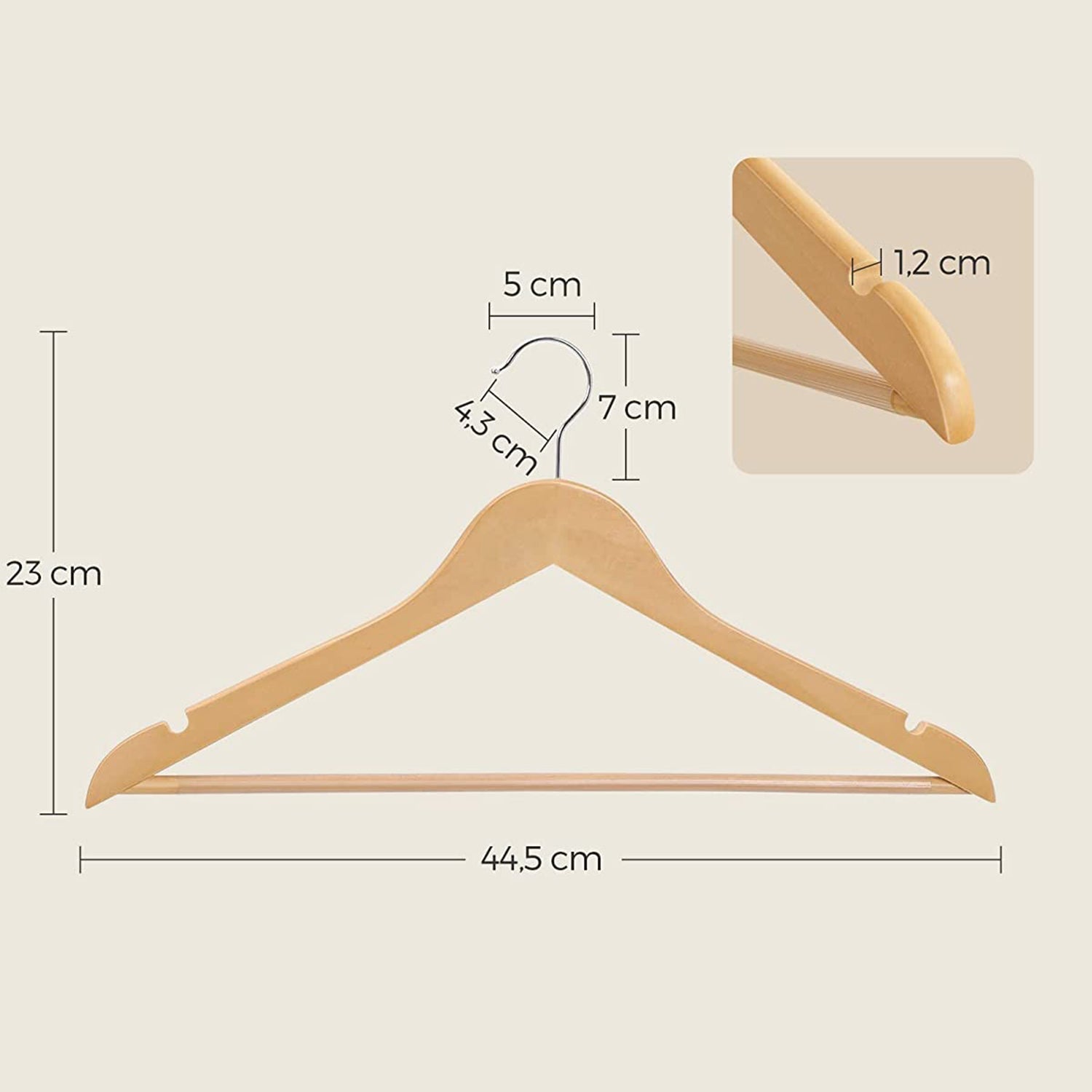 Träkläderhängare - uppsättning av 20 - massivt trä - anti -slip - 360 ° roterande krok