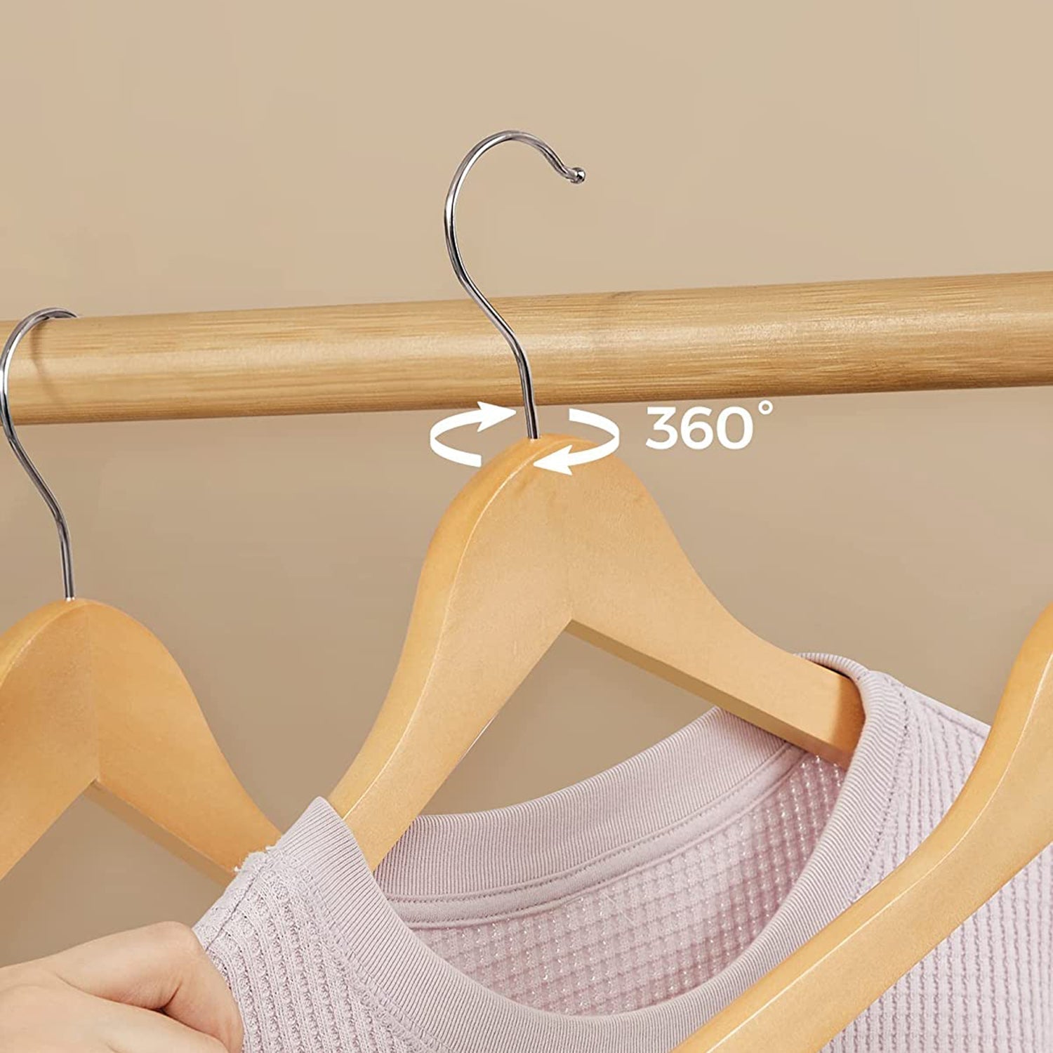 Träkläderhängare - uppsättning av 20 - massivt trä - anti -slip - 360 ° roterande krok