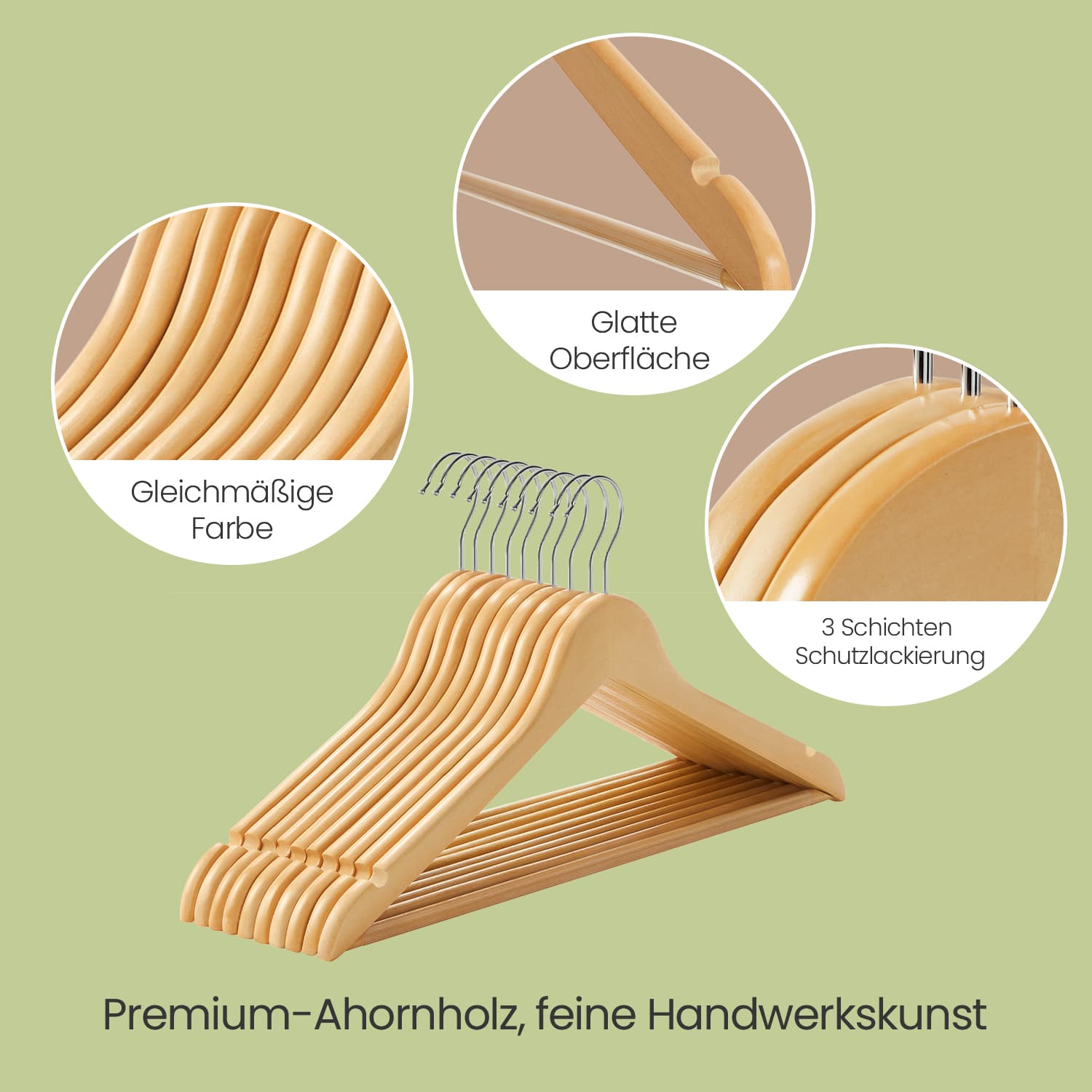 Träkläderhängare - uppsättning av 50 - fast trä - robust finish