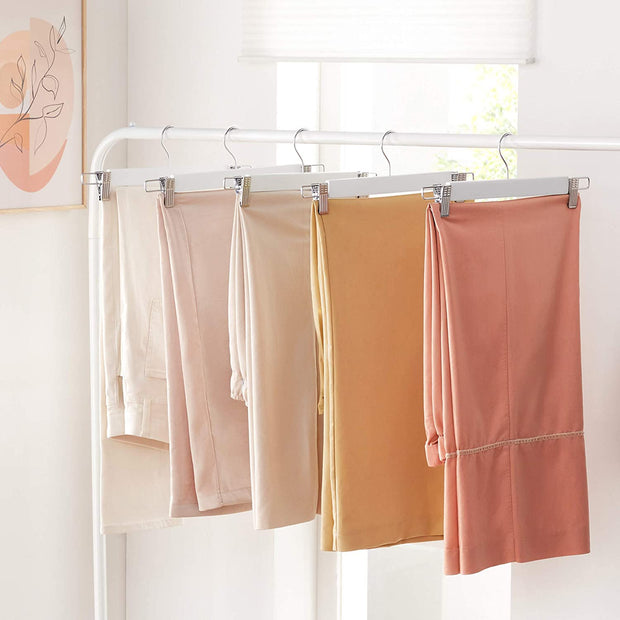 Byxhängare – Set om 8 med clips – Naturträ – Vit