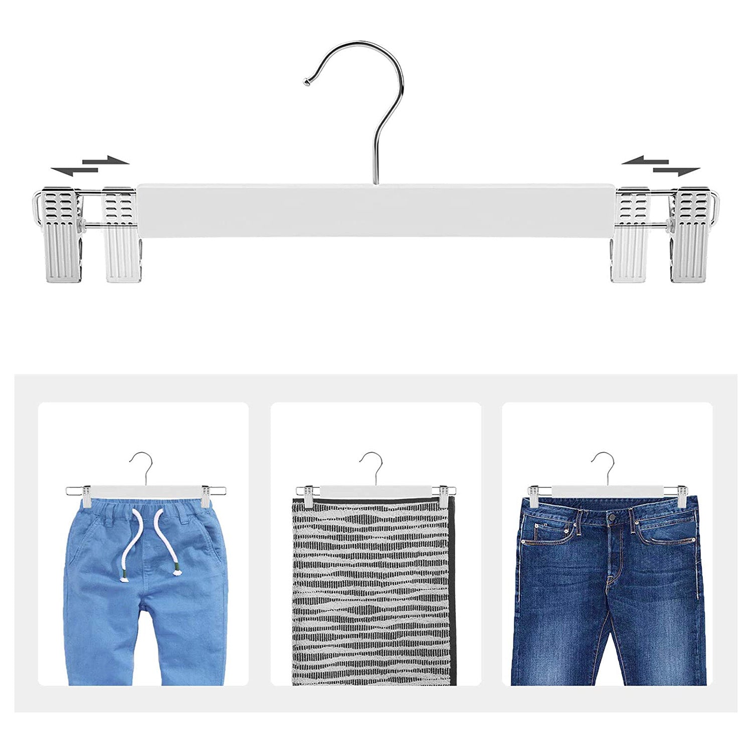 Byxor hängare - uppsättning av 8 - med klipp - vita
