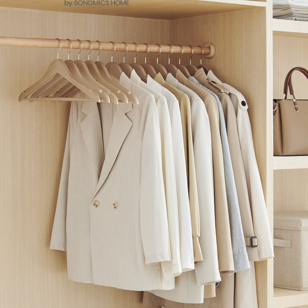 Houten Kledinghangers - Set van 48 - Met Schouderinkepingen - Broekstang - Naturel Beige