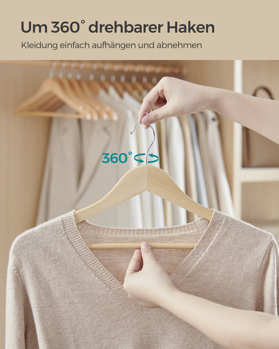 Houten Kledinghangers - Set van 48 - Met Schouderinkepingen - Broekstang - Naturel Beige