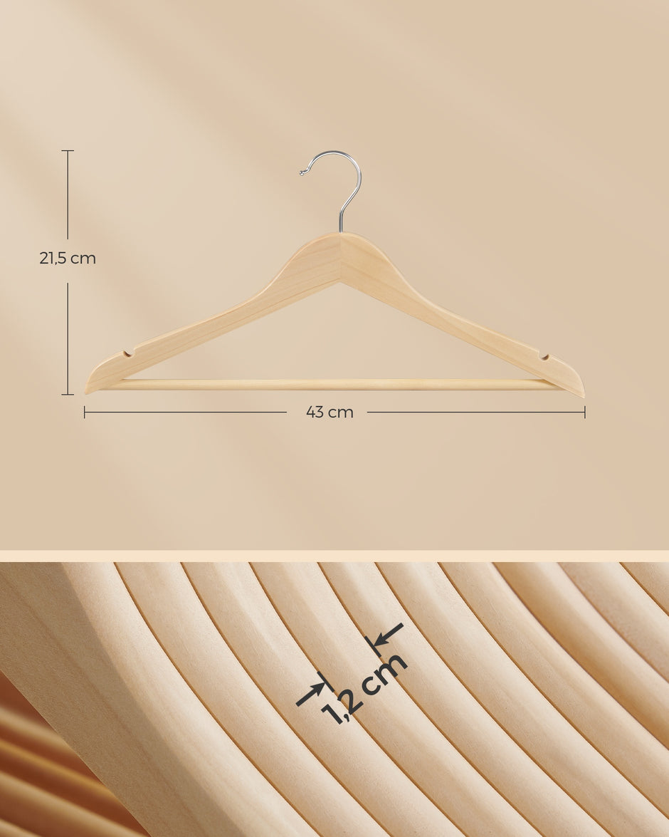 Houten Kledinghangers - Set van 48 - Met Schouderinkepingen - Broekstang - Naturel Beige