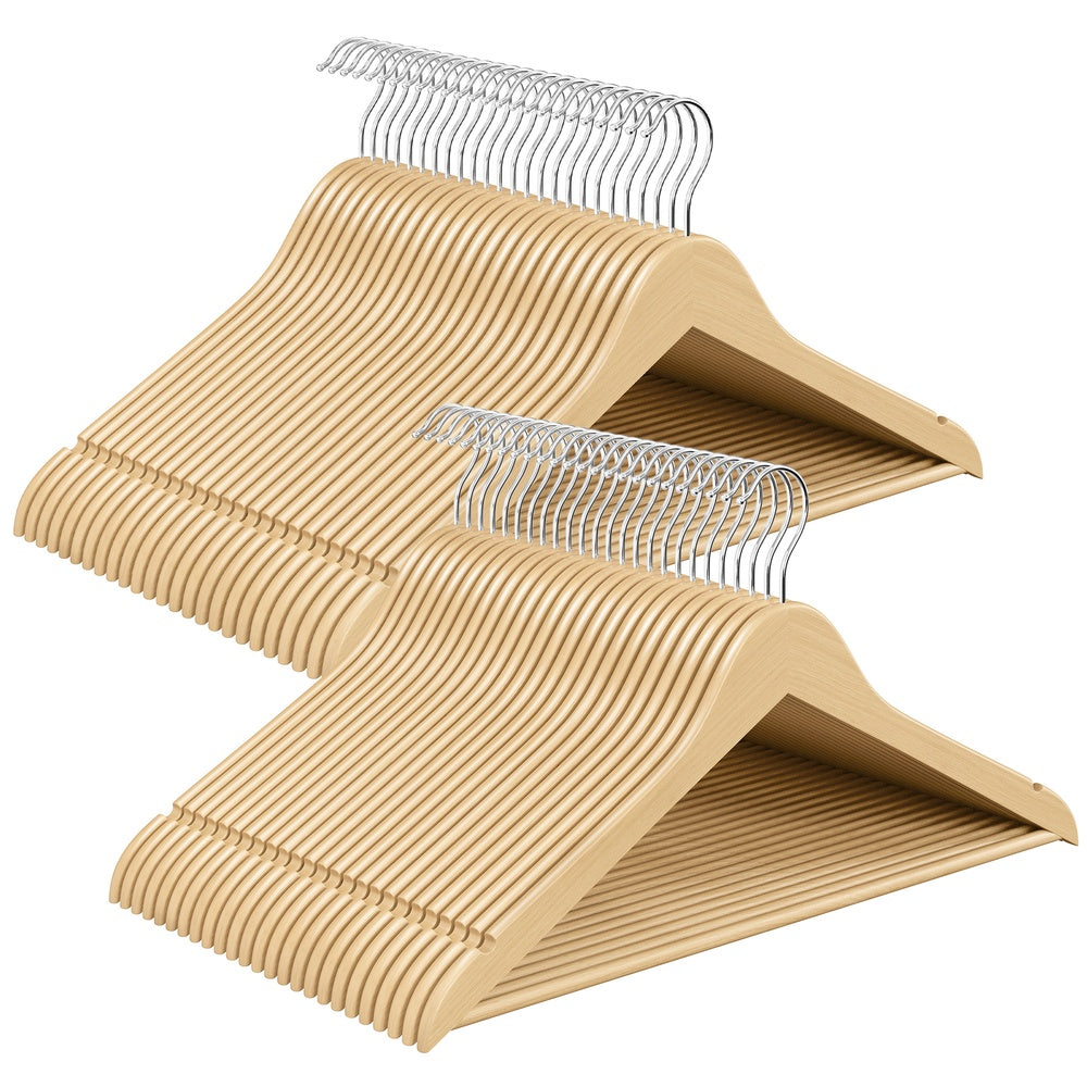 Houten Kledinghangers – Set van 50 – Berkenhout – 360° Draaibare Haak – Ruimtebesparend – Naturel