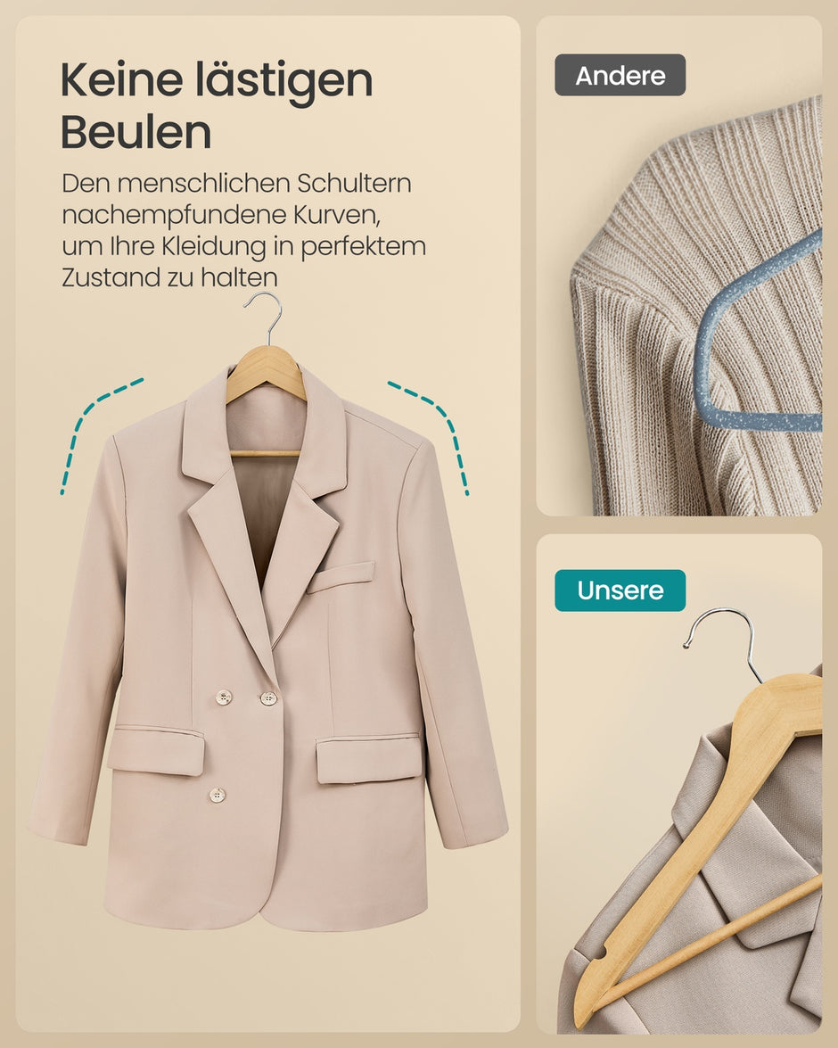 Houten Kledinghangers – Set van 50 – Berkenhout – 360° Draaibare Haak – Ruimtebesparend – Naturel