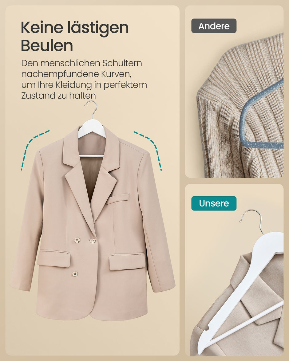 Houten Kledinghangers – Set van 50 – Berkenhout – 360° Draaibare Haak – Ruimtebesparend – Wit