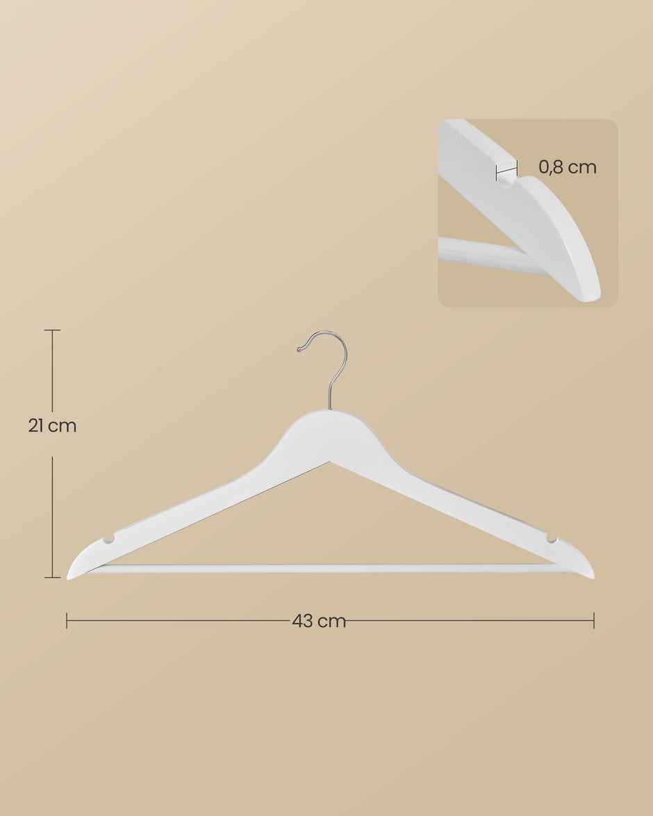 Houten Kledinghangers – Set van 50 – Berkenhout – 360° Draaibare Haak – Ruimtebesparend – Wit