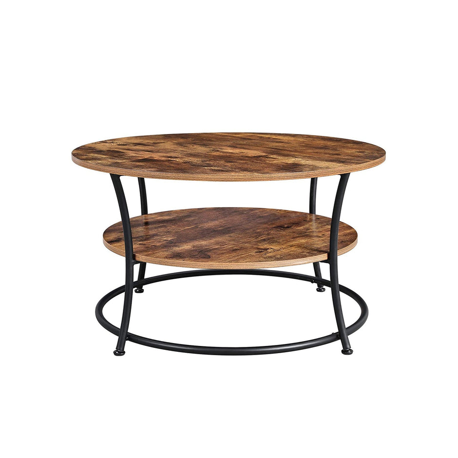 Soffbord – Runt sidobord med 2 hyllplan – Vintage brun