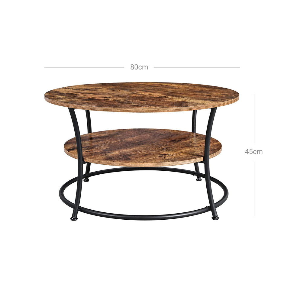 Soffbord – Runt sidobord med 2 hyllplan – Vintage brun
