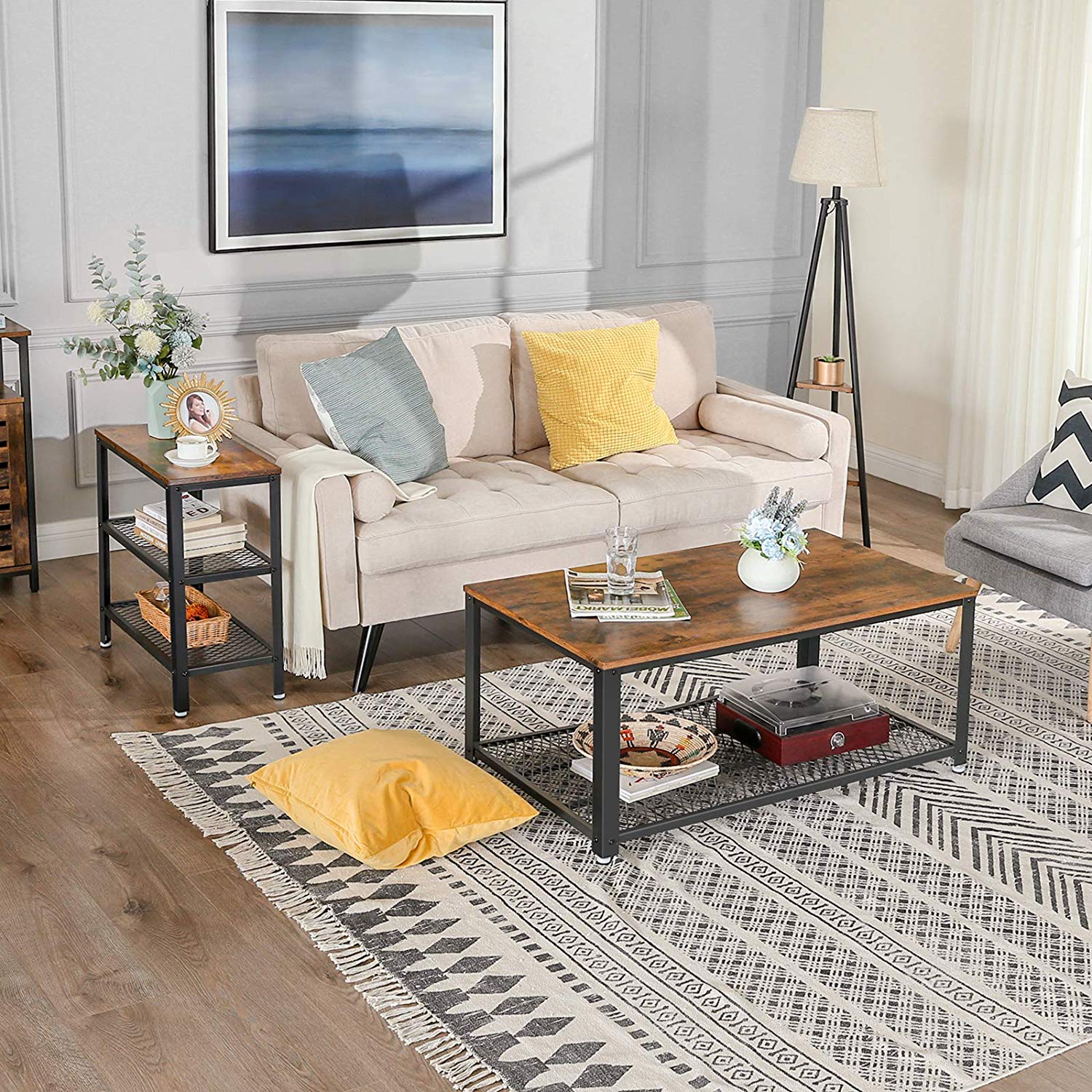 Sidobord – Smal modell med 3 hyllplan – Vintage mörkbrun