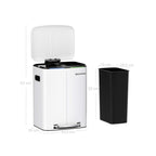 Avfallsbink - 2 fack - 2 x 20 L - metall med pedal - 40 L - vit