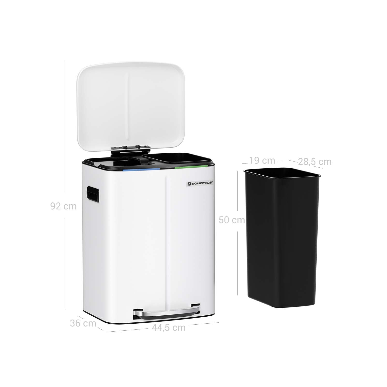 Avfallsbink - 2 fack - 2 x 20 L - metall med pedal - 40 L - vit