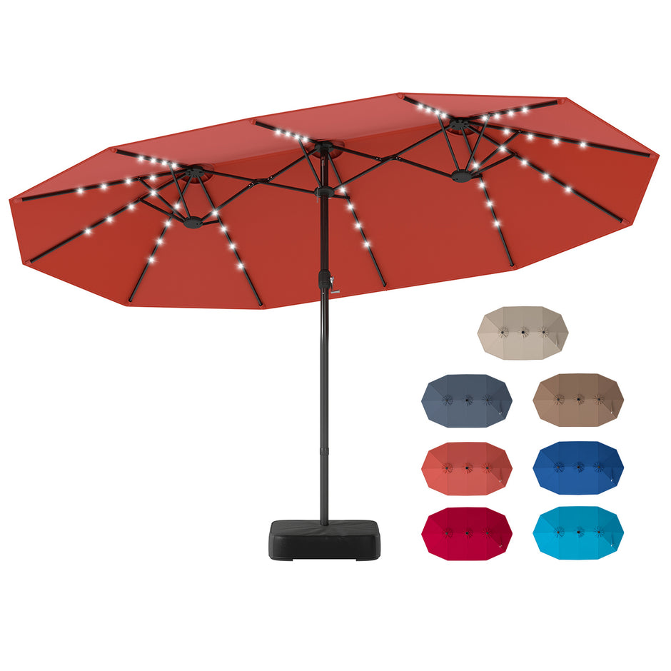 Dubbelparasoll – med LED belysning vev och stativ – 460 x 285 cm – Orange