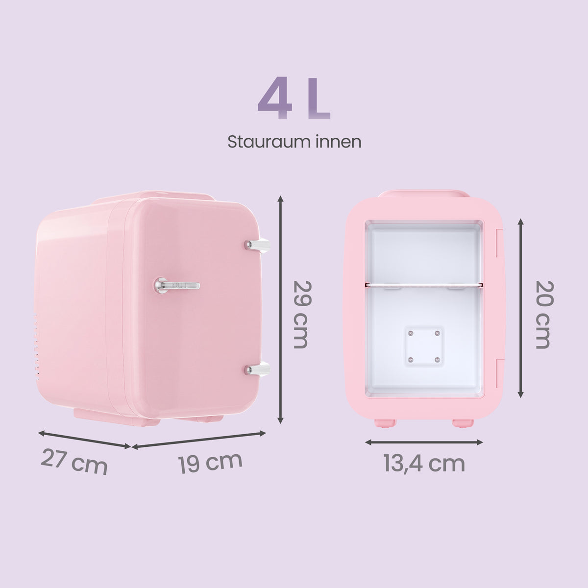 Mini-koelkast - Draagbaar met Koel- en Verwarmfunctie - 12V/230V - 4 L - Roze - 28 x 20,5 x 29,5 cm