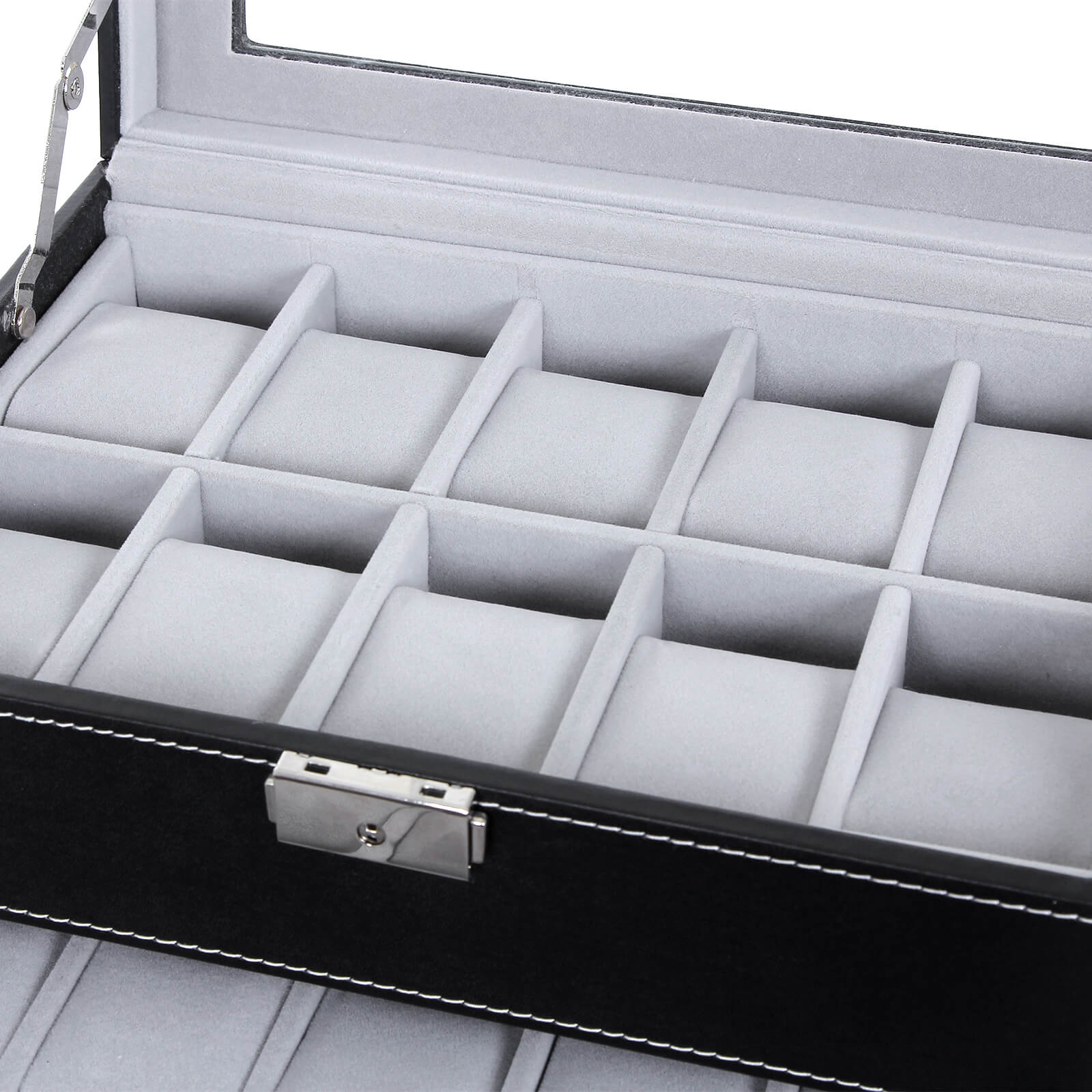 Watchbox - 20 klockor - glaslock - svart