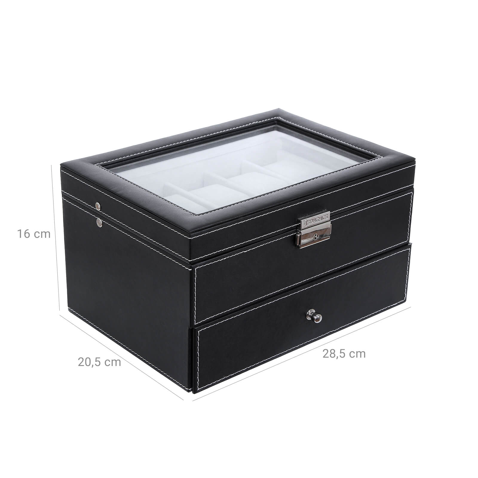 Watchbox - 20 klockor - glaslock - svart