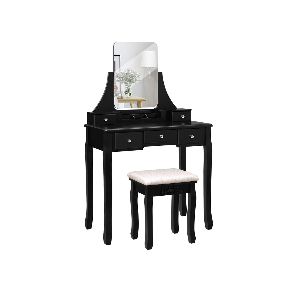 Toalettbord - Make -Up -bord - med spegel - 5 lådor - LED -belysning - vit