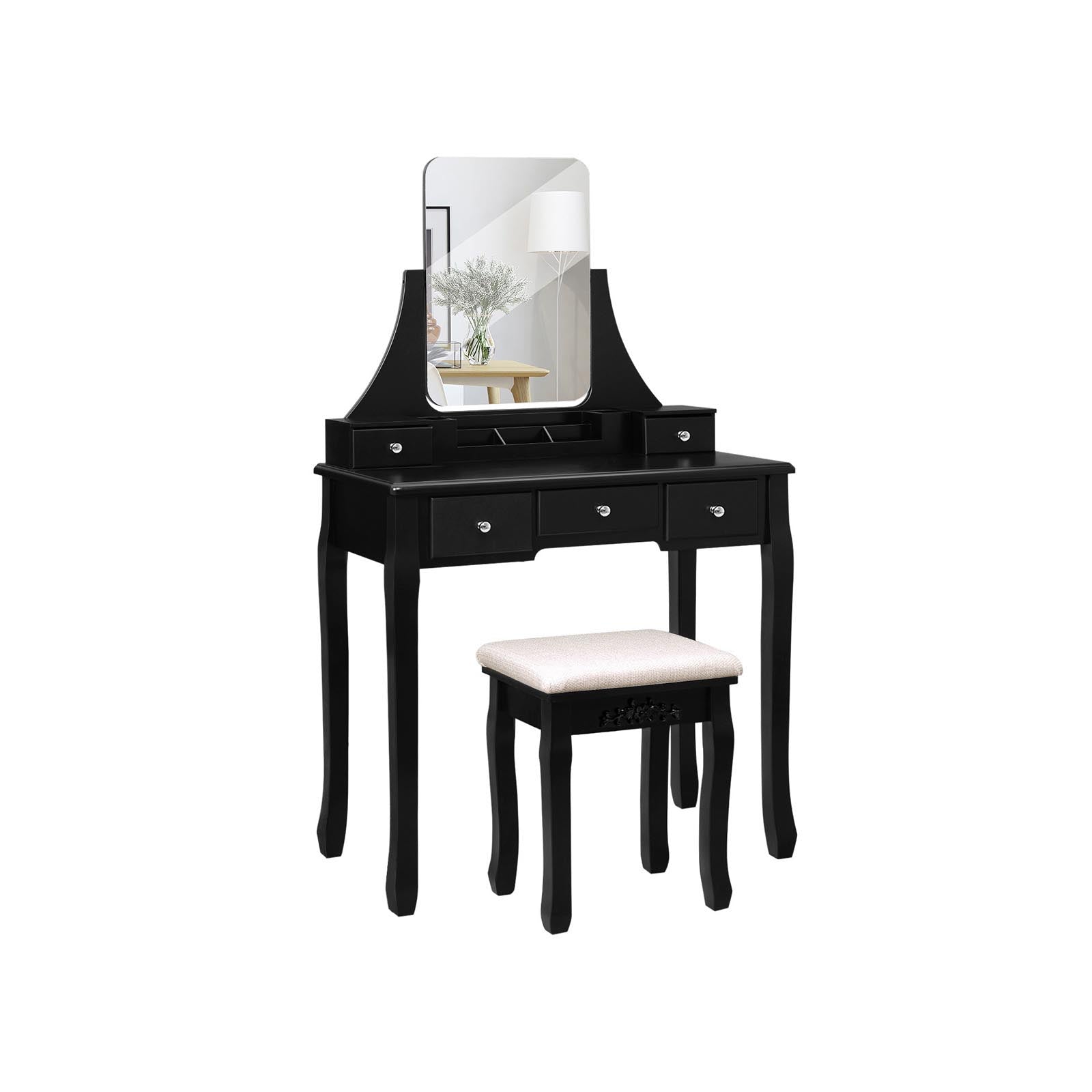 Toalettbord - Make -Up -bord - med spegel - 5 lådor - LED -belysning - vit