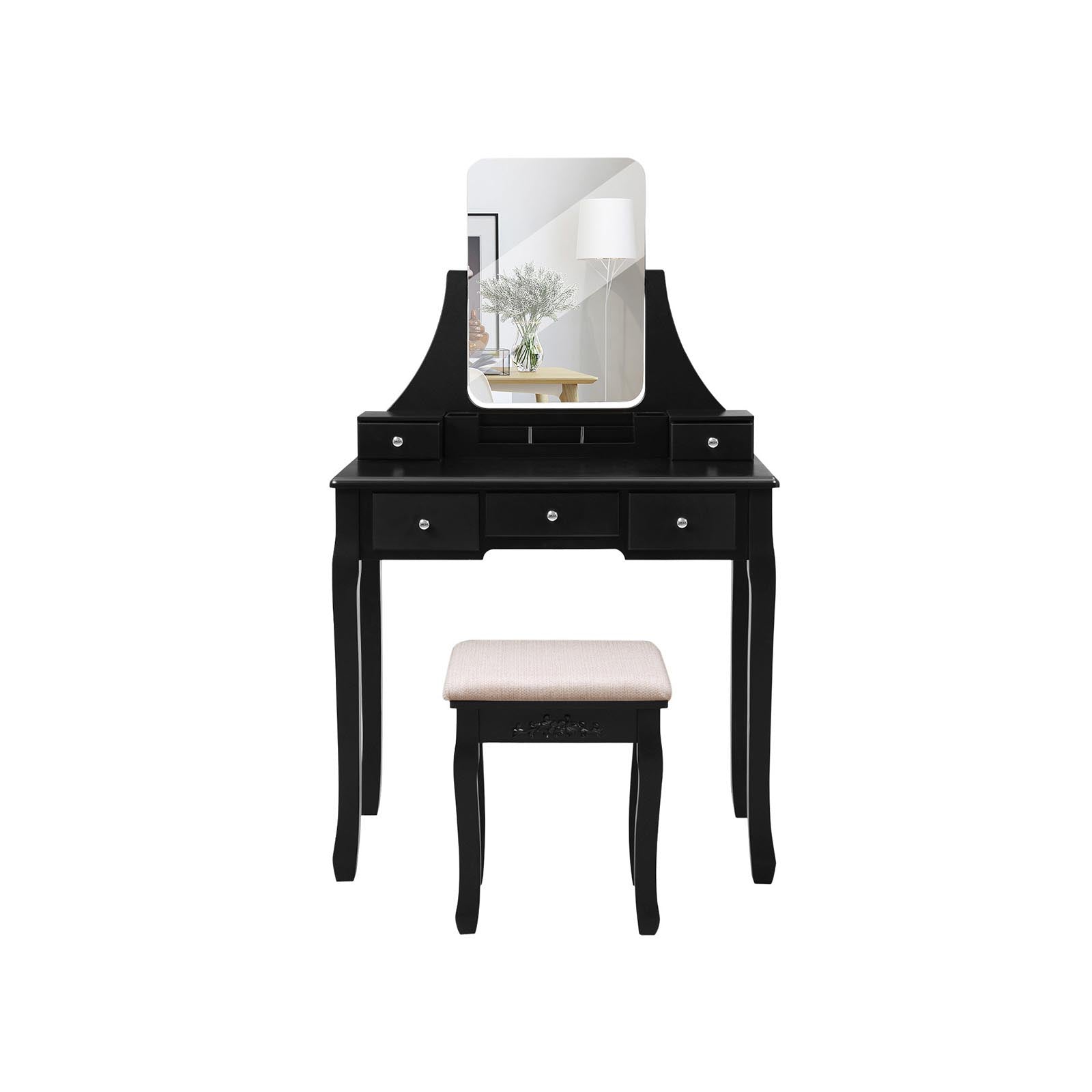 Toalettbord - Make -Up Table With Mirror and Drawers - Cosmetics Table - Black