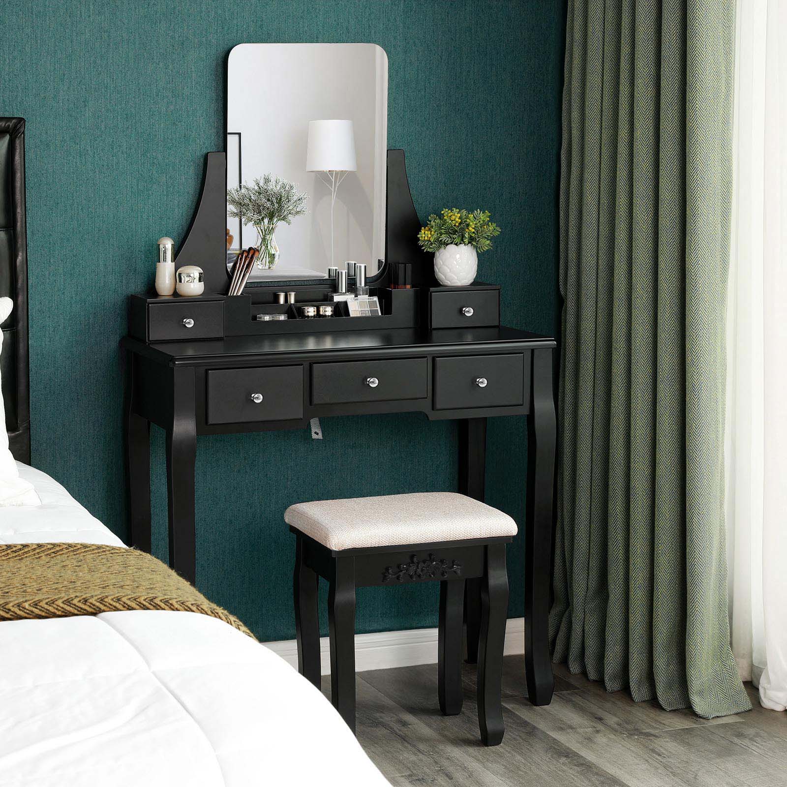 Toalettbord - Make -Up Table With Mirror and Drawers - Cosmetics Table - Black
