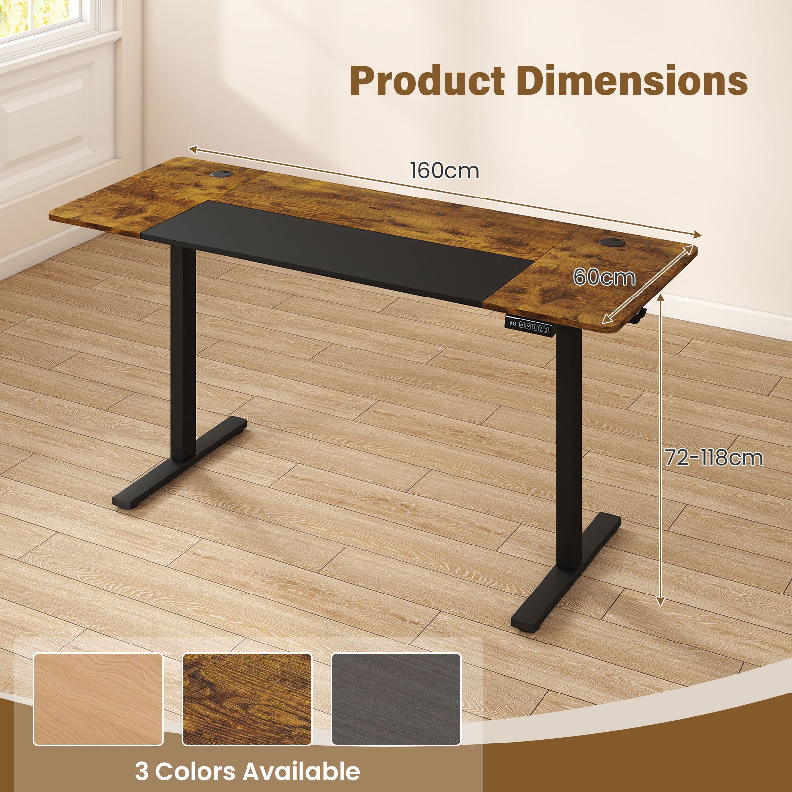 Elektrisk – höjdjusterbart skrivbord med stabil metallram – 160 x 60 cm