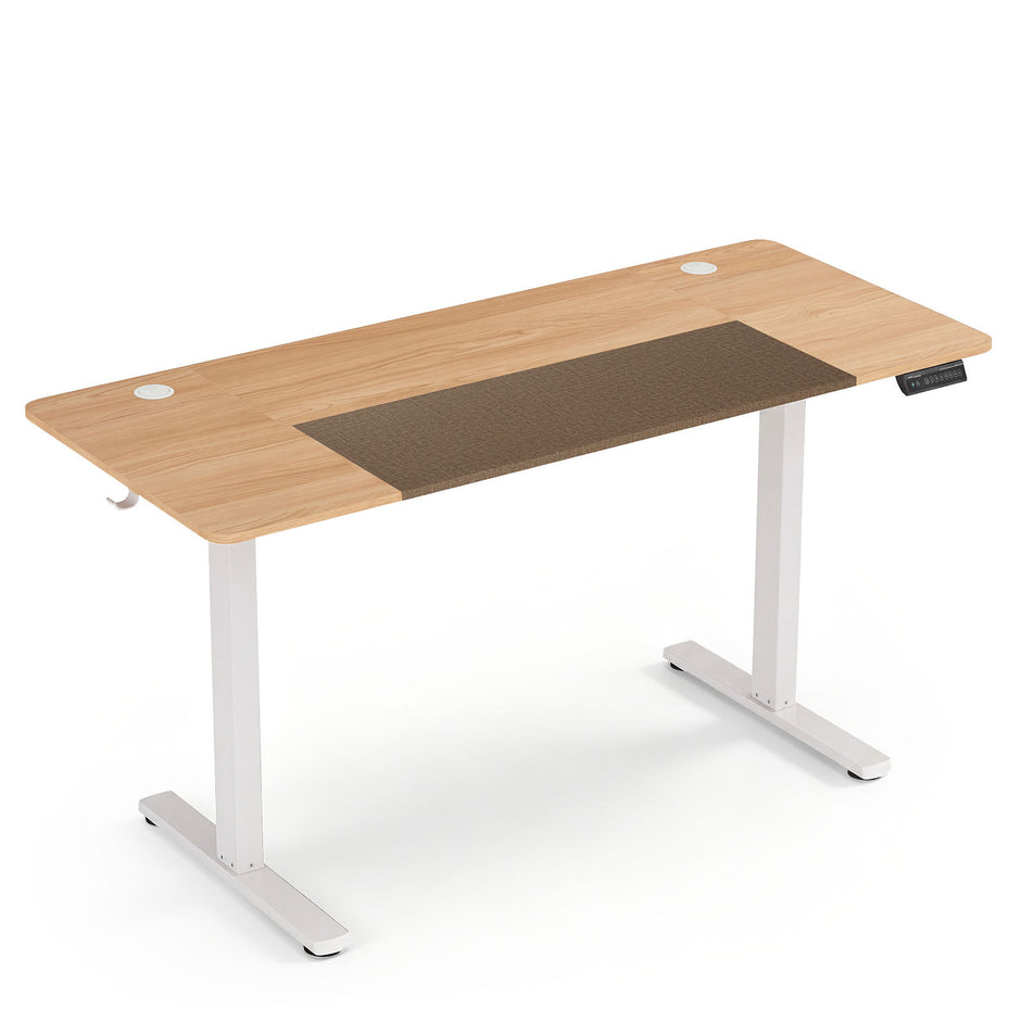 Elektriskt – höjdjusterbart skrivbord med LED panel och T metallram naturfärg – 140 x 60 cm