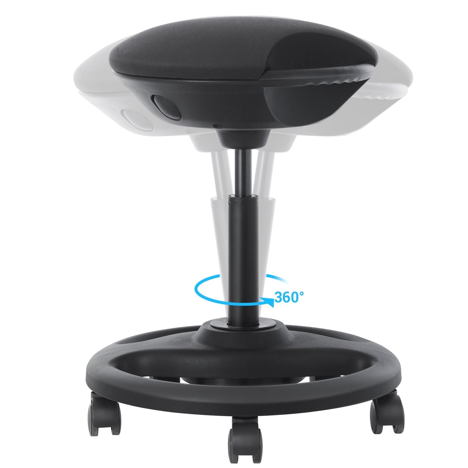 Werk -pall - Ergonomiska svängbara mål på hjul - höjdjusterbar - svart